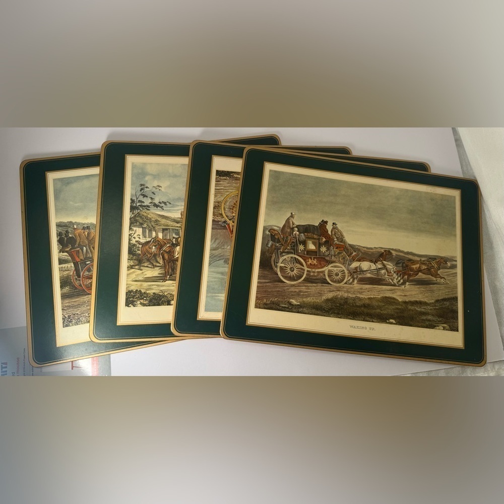 PIMPERNEL Fox Hunting Cork PlaceMats Vintage JF Herring Set Of 4 made in England